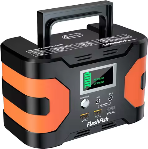 FF Flashfish 150W Portable Power Station 166Wh 150W Peak 200W Solar Generator with 2 AC Outlets Back
