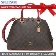 Coach Handbag In Gift Box Crossbody Bag Katy Satchel In Signature Canvas Brown 1941 Red # 2558D1