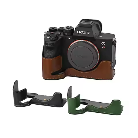 PU Leather Half Body Case for Sony A7R5 A7RM5 A7RV A7R Mark V withBattery Opening Camera Bottom Bag 