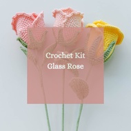 MAWAR Crochet Kit DIY Rose Flower Crochet Glass Rose Free Pattern Crochet Kit Crochet Set