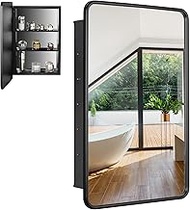 RichYa Medicine Cabinets for Bathroom with Mirror, Recessed Cabinet Black Mirror Storage, Farmhouse 2 Adjustable Shelves 16x24In (QRJZ-02)