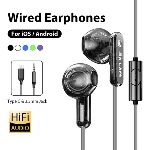 Type C Wired Headphones 3.5 mm Jack Earphones HiFi Surround Sound With Mic Earbuds For Samsung Galax