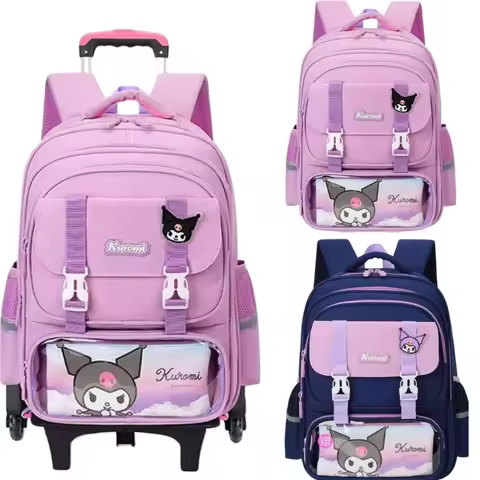 Sanrio Kuromi Rolling Backpack Climb Stairs Schoolbag 2 Wheels 6 Wheels Rod Holiday Gift Ergonomic B