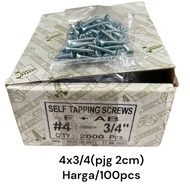 100pcs Tapping Screw/ F+AB 4x3/4" (length 2cm) Wooden Screw/ 4 x 3 taping/ 4 lion brand