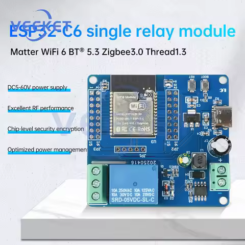 DC5-60V Type-C 5V ESP32-C6 WiFi Bluetooth 1 Channel Relay Module ESP32-C6 Development Board