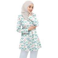 Viral Top Muslimah High Quality Blouse Muslimah Green Flowy Blouse Muslimah Printed Ironless Bunga K