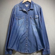 Calvin Klein ck jeans 絲光棉修身剪裁牛仔襯衫 春夏薄款珍珠釦單寧襯衫 女L