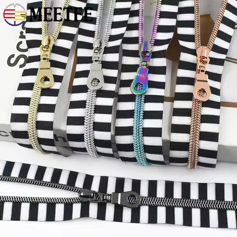 5# Nylon Zippers Sliders+Zips Tape By The Meter Bag Closure Zipper Pulls Heads Plastic Roll Zip Repa