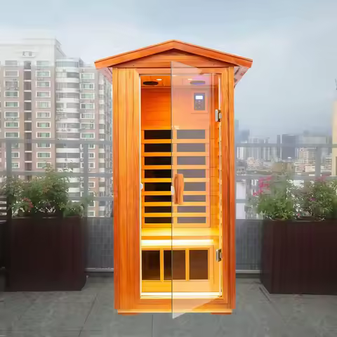 Saunas 901V Far Infrared Sauna, Outdoor Wooden Dry Sauna Low EMF Outdoor 1Person Mahogany, Sauna Roo
