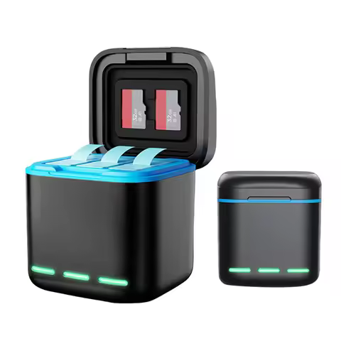 3-Channel Battery Charger with Type C Cable Battery Charger Station 2 SD Slot for GoPro Go Pro Hero 