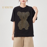 Eyouth 13155 Women's Oversized T-Shirt with Geometric Bear Print - Casual Loose Fit Short Sleeve Tee