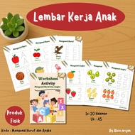 Worksheet Belajar Huruf & Angka Anak – Lembar Kerja Edukasi PAUD TK – Belajar Membaca & Berhitung Da