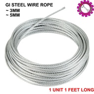 [1 UNIT 1 FEET] GI STEEL WIRE ROPE  3MM 5MM / TALI BESI / TALI WAYAR / TALI GANTUNG BARANG / GI WIRE