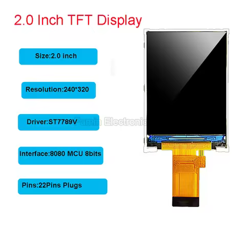 2.0 inch TFT color IPS HD industrial display 22PIN plug ST7789V driver 8080 MCU 8-bit parallel port 