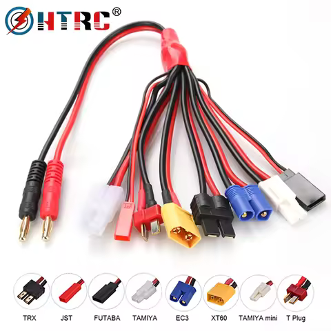 HTRC 8 in 1 RC Lipo Battery Charger Adapter Connector Splitter Cable 4.0mm Banana Plug to JST T Plug