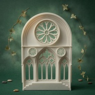 Gothic-Style Window Panel Miniature Cathedral Facade Rose Window Panel Pointed Arch Dollhouse Decor 