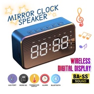 Mirror Alarm Clock Bluetooth Speaker Wireless Bass with LED Subwoofer Music Player Desktop Clock Snooze