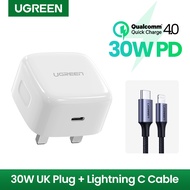（30W PD Charger with Lightning Set）UGREEN PD 30W QC 4.0 3.0 USB Type C Fast Charger Compatible for i