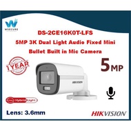 HIKVISION 5MP 3K Dual Light Audio Fixed Mini Bullet Camera - DS-2CE16K0T-LFS