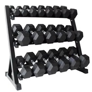 Pengilang Bersalut Gim Hitam Penuh Berat Getah Besi Tuang Dumbbell Heksagon Sepasang Set Dumbbell He