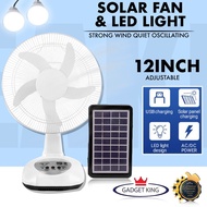 Solar Fan & LED Light Adjustable DC Fan 12" Strong Wind Quiet Oscillating Fan Kipas Berdiri Living R
