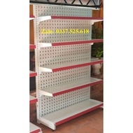 Single supermarket shelf with 5-tier corrugated iron back, 1.8m high x 0.9m long