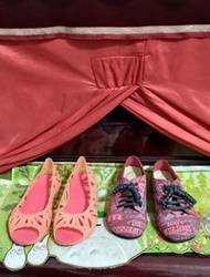 A.MOUR 經典手工鞋 饅頭鞋 35號 CROCS Adriana 平底鞋 露趾雷射切割圖案 粉紅色 w8號