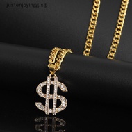 # BEAUTY #  Gold Plated Crystal Dollar Sign Pendant Necklace Gangster Pimp Hip Hop Chain  .