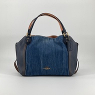 【二手】 COACH Edie 單肩包 兩用牛仔布 67333 手提包 藍色 x 米色