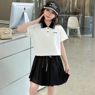 H.S.H Kids | ชุดเดรสฤดูร้อนสำหรับเด็กผู้หญิง ชุด POLO กระโปรงจีบ ชุดสองชิ้น แขนสั้น ทรงเอ ระบายอากาศ