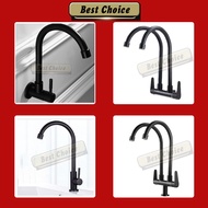 Water Tap Single Double Kitchen Faucet Black SUS304 Stainless Steel Sink Faucet High Arc Faucet Cold