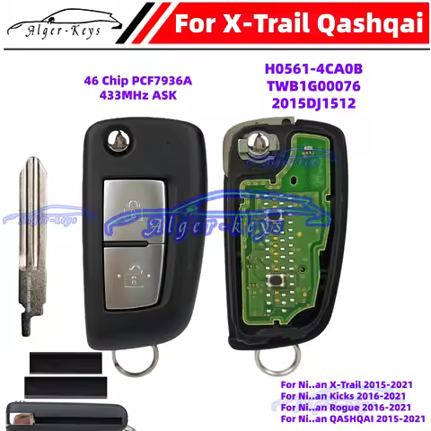 Algernon-keys Original Flip Key For N-issan X-trail Qashqai Remote 46 Chip PCF7936A 433MHz ASK TWB1G