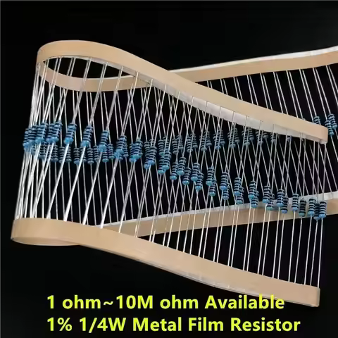 100pcs/Lot (1~10M ohm Available) 1/4W Metal Film Resistor 0.25W 1% 1/10/100/1k/10k/100k/1M/4.7R/47R/
