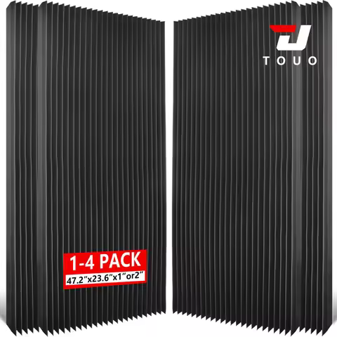 TOUO Wedge Soundproof Acoustic Foam Panels 47.2"x23.6" 1-4Pack Noise Absorbing Wall Tiles for Bedroo