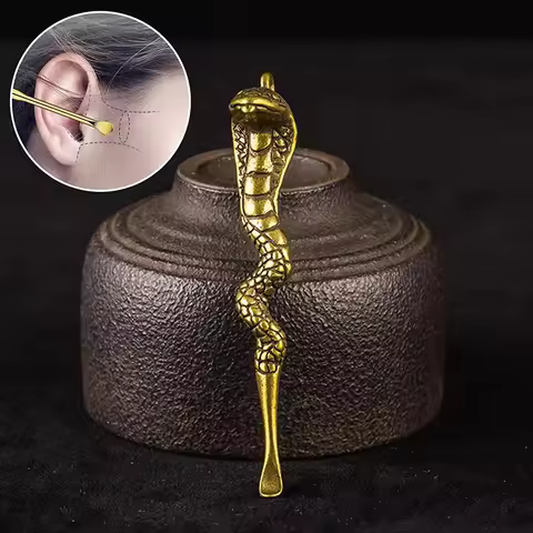 Retro Brass Ear Spoon Keychains Pendant Snake Ear Digging Tool Brass Key Ring Pendant Ear Pick Tool 