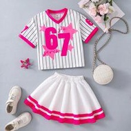 Kids' 67 Number & Alphabet Print T-Shirt & Skirt 2-Piece Set - Cute 67th Party Outfit, Boys & Girls 