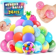 OleOletOy Stress Ball Set - 24 Pack Sensory Stress Balls Bulk Fidget Toys, Squishy Ball Filled with Water Beads for Autistic Kids and Adult, Prize Box Toy Stress Relief Calming Tool for ADHD