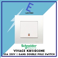 Schneider Vivace KB31D20NE 20A 250V 1 Gang Double Pole Switch - White