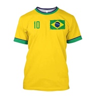 Mùa Hè Brazil Jersey Áo phông nam cổ tròn Quá Khổ quần áo nam tay ngắn 3D In cờ Brazil Lựa Chọn Bóng