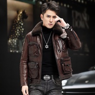 Pakaian Kerja Jaket Bawah Kolar Mink boleh tanggal Jaket Kulit Tulen Lelaki Trend Fesyen Pendek Jake