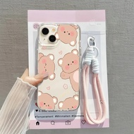 [ Case+Support Strap] Glossy Clear Case Cartoon Motif For Oppo A15 A16 EK A17 K A18 A3S A39 A31 A38 