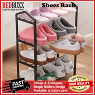 REDBUZZ Shoes Rack Storage Shelf Stainless Steel Rod 3/4/5 Tier Elevated Base High Quality Easy Assemble Rak Kasut 鞋架