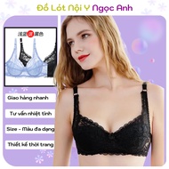 NA Underwear_ Women's bra made of floral lace without padding, underwire, red Thai label, first clas