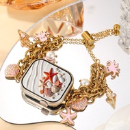 1Pc Apple Watch Band Women, Beach Element Pendant Gold Bracelet, Apple Watch Band With Charm, Starfi