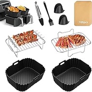 Air Fryer Accessories, 9 PCS Set for Ninja Dual Air Fryer AF300UK AF400UK 7.6L-9.5L, Upgraded Silico