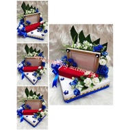 gubahan sireh junjung + frame mas kahwin + bekas rantai tangan(biru putih)