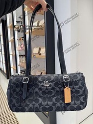 COACH蔻馳 Asher 34黑色丹寧老花單肩包