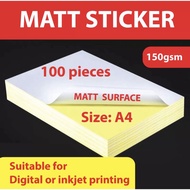 A4 size- 100 pieces - Matt Sticker 150gsm / Self-Adhesive Matt Photo Paper A4 150gsm / size: A4