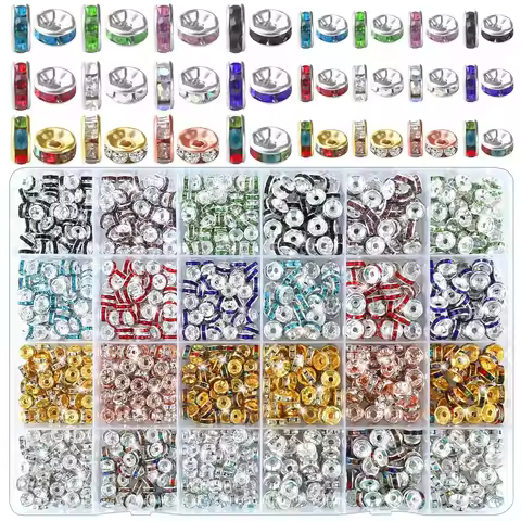 840 Pcs Spacer Beads for Jewelry Making,Rondelle Spacer Beads Rhinestone Beads for Bracelets Necklac