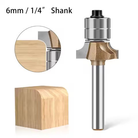 6mm 1/4" Shank Professional Double Bearing Round Over Wood Router Bit Wood Panel R Chamfer Trimming 